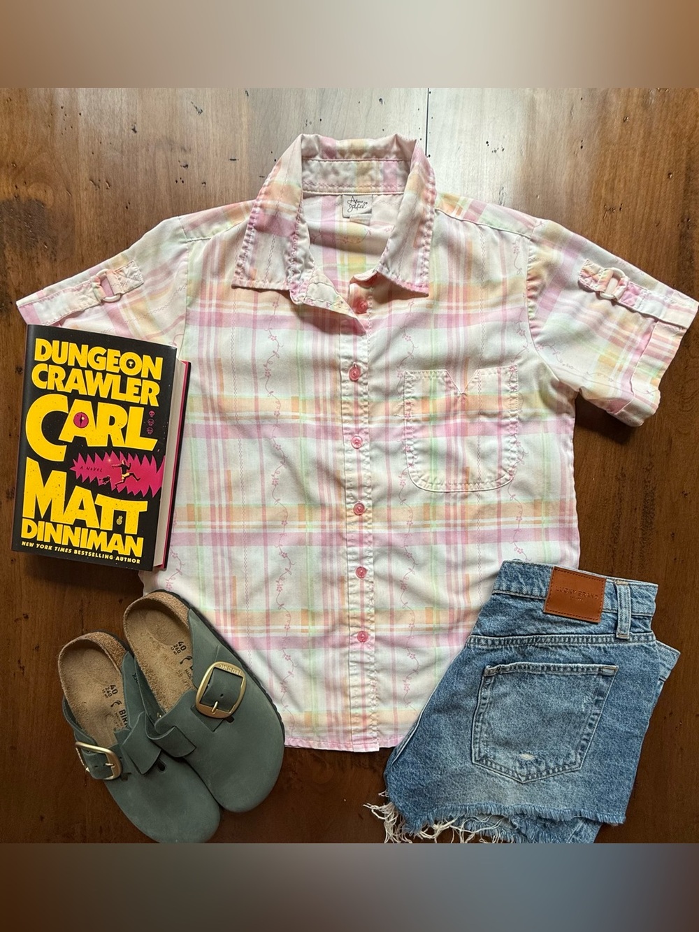 Adriana Dilafield Cottagecore Shot Sleeve Button Up Pastel Plaid